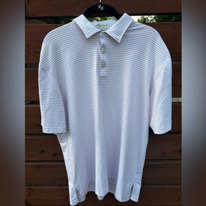 Peter Millar Polo Shirt Men'sLarge Pink and white Striped Golf Stretch